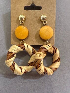 Boho Woven Raffia Hoop Earrings Natural Straw Statement